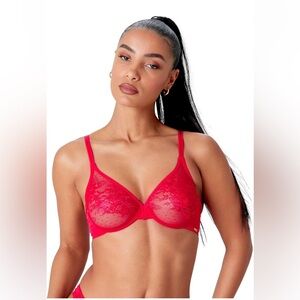 Gossard Glossies Lace Sheer Bra Chilli Red 30DD NEW